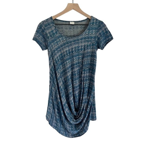 Poetry‎ Linen Short Sleeve Scoop Neck Gathered Bottom Top in Blue Women’s Size 4 - Picture 1 of 8